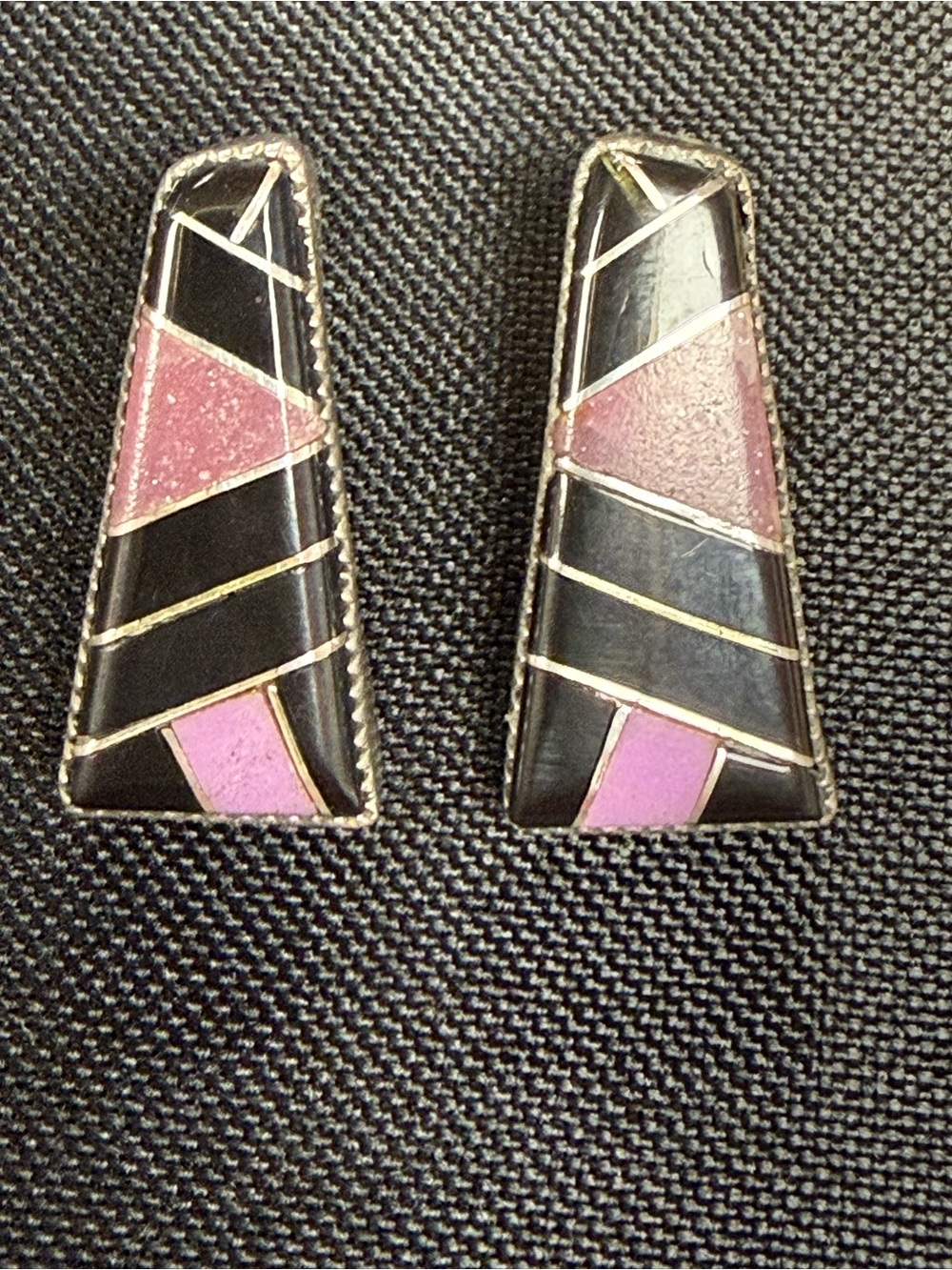 Black Onyx and Pink Phosphosiderite Inlay Earrings